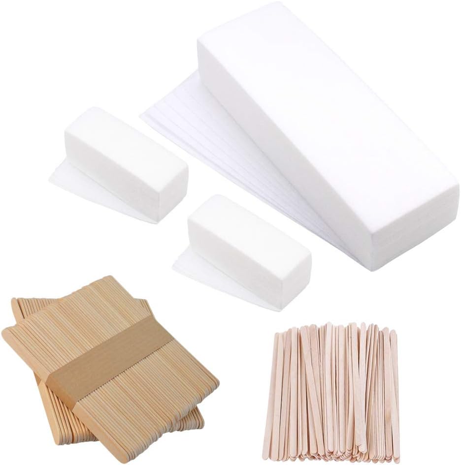 300 PCS Waxing Strips Non-Woven Wax Strip Body Facial Hair Removal Wax Strips and 200 Pcs Wax Applicator Sticks (White)