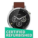 Motorola 2nd Generation Moto 360 46mm Smartwatch with Leather Wrist Band - Certified Refurbished (Silver & Cognac)