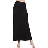 Azules Women’s Maxi Skirt – Soft Stretchy Rayon Fold Over High Waist Long Flowy Boho Skirt for Casual or Dressy Wear