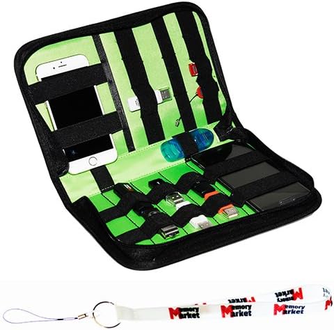 MemoryMarket Nylon Fabric Storage Holder / Wallet / Carrying Case / Bag / Organizer for USB Flash Drives/Thumb Drives/Pen Drives/Jump Drives &amp; HDD/Power Bank/SD Card/Ipod/Cell Phone with Lanyard