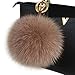 Valpeak 5'' Fox Fur Pom Pom Keychain Fur Ball Fluffy Fur Keychain Pom Pom (Beige)