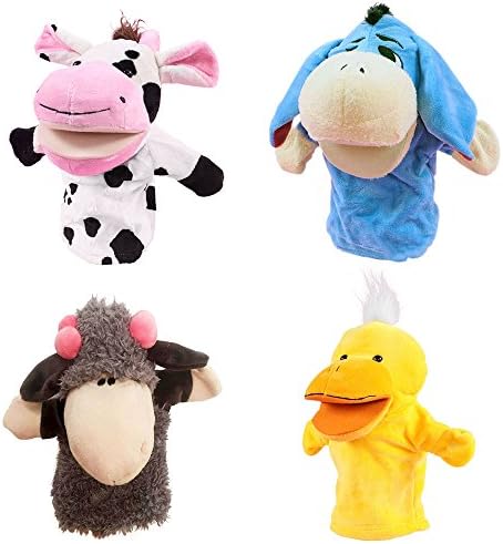 GIRINIBLU Farm Friends Kids Hand Puppets with Working Mouth (Set of 4) - Ducks, Cows, Donkeys, and Sheep