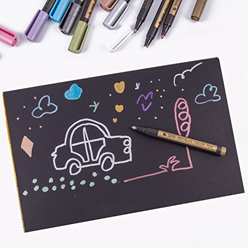 Metallic Markers Paints Pens - Medium Fine Point Metal Art Painting Markers For Gift Card Making, DIY Photo Album, Scrapbooking, Christmas Craft Kids - Works on Most Surfaces - Pack of 10 - Thumbnail 4