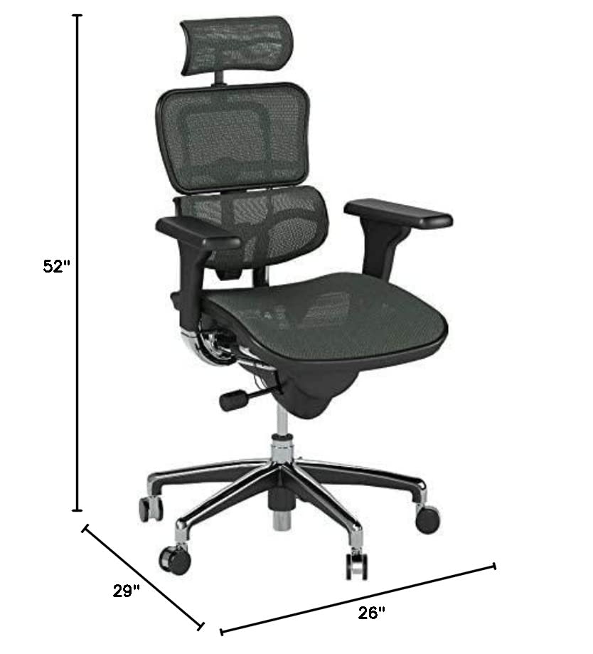 Ergohuman High Back Swivel Chair With Headrest, Black Mesh & Chrome