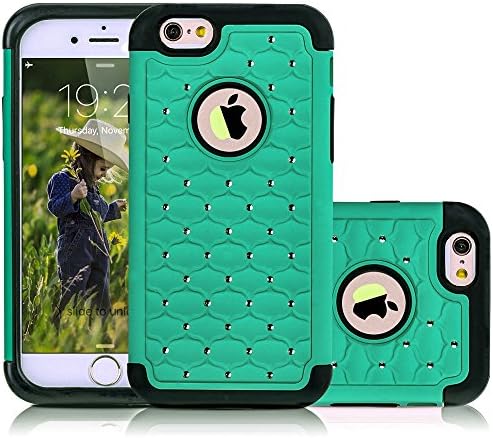 iPhone 6S Case, Shockproof Heavy Duty Mobile Phone Case iPhone 6 Cover Hybrid Dual Layer Hard PC with Soft Rubber Apple iPhone 6S Cover 4.7 Inch Rhinestone Bling Cell Phone Case (olive green)