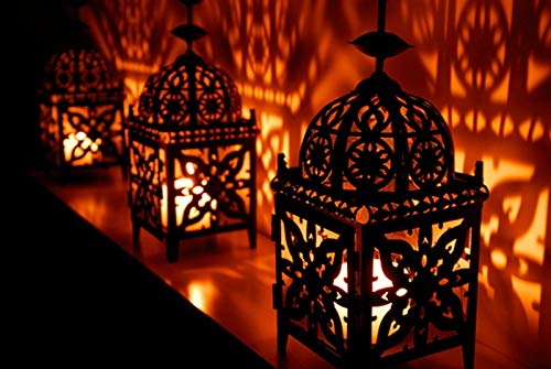 inspiration world Metal Moroccan Lantern (Silver_4.3 Inch X 4.3 Inch X 8.8 Inch )