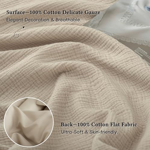 David's Home 100% Cotton Muslin Duvet Cover Set King Size,3 Pcs Soft Breathable & Lightweight Gauze Bedding Set with 2 Pillowcases,Textured Home Decor with Button, 104"×90" Natural/Oat Milk,No Insert