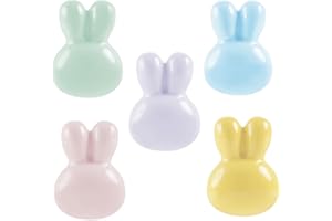 OctinPris 5X Colorful Cute Glossy Ceramic Knobs Bunny Rabbit Shape Lovely Door Pull Knob Cabinet Closet Ceramic Drawer Cupboard Kitchen Dresser Kids Child Bedroom Pulls Wardrobe Handles