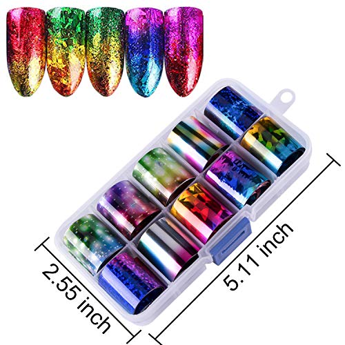 Duufin 50 Colors Nail Foil Transfer Sticker Starry Sky Foil Nail Art Stickers Nail Foil Wraps Nail Adhesive Foil Transfer Glitters Acrylic DIY Decoration Kit