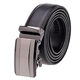 Vbiger Men's Leather Belt Sliding Buckle 35mm Ratchet Belt Black