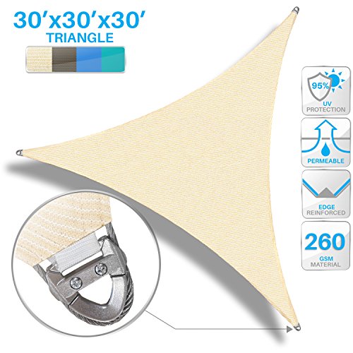 Patio Large Sun Shade Sail 30′ x 30′ x 30′ Equilateral triangle Heavy Duty Str ...