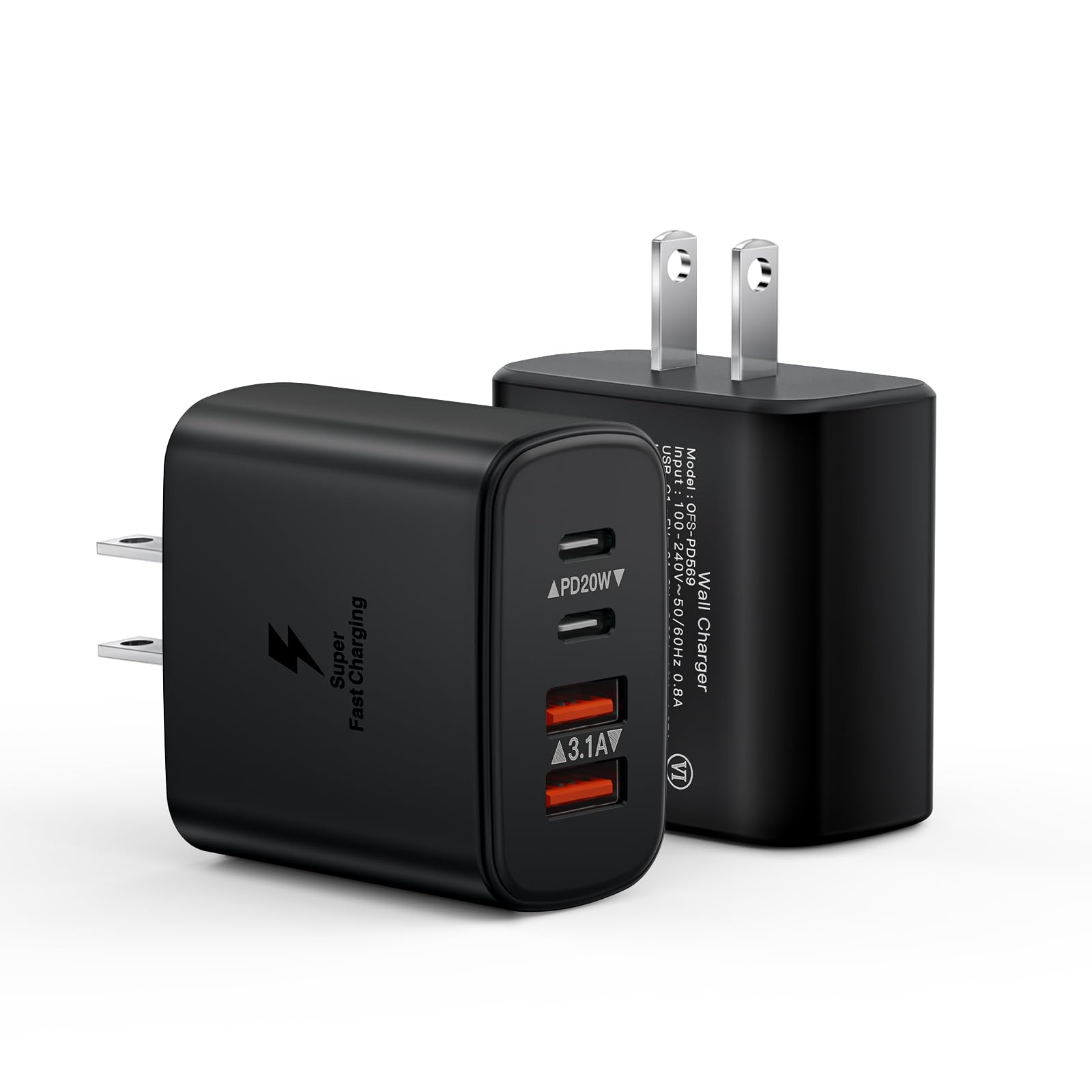 Photo 1 of 2-Pack USB C Charger Block, 40W Fast USB C Charging Block, 4-Port PD Power Adapter + QC Wall Plug Multiport Type C Charging Block Cube Compatible with iPhone 15 14 13 12 11 Pro Max XR XS 8 7, Samsung