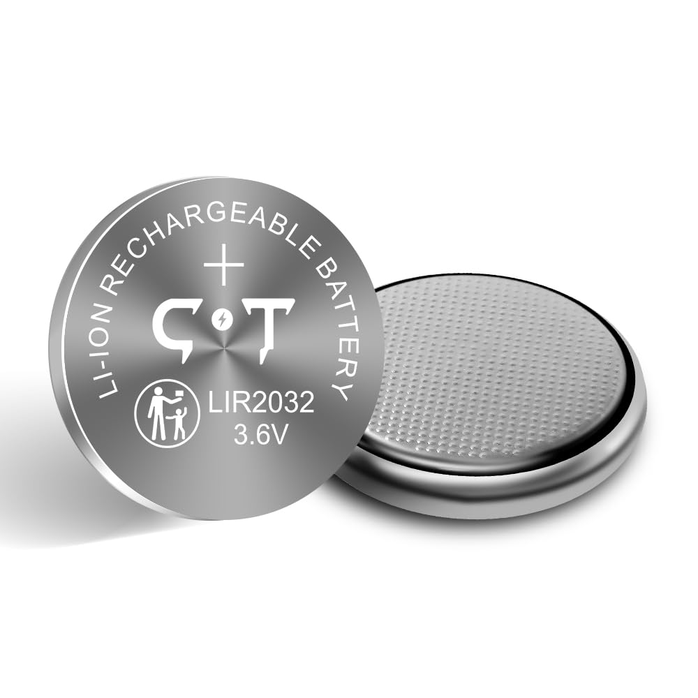 Rechargeable LIR2032 Batteries 3.6V Lithium Ion Button Coin Cell Batteries 2PCS AirTag Key Fobs Watch Battery Replacing