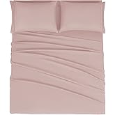 Mejoroom King Size Bed Sheet Set - Hotel Luxury 1800 Bedding Sheets & Pillowcases - 16" Deep Pocket Fitted Sheet, Soft, Breathable, Wrinkle & Fade Resistant - 4 Piece(King, Dusty Pink)