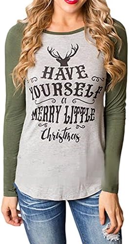Women Slim Jersey Tops Long Sleeve Christmas Golden Deer Printed Blouse T-shirt