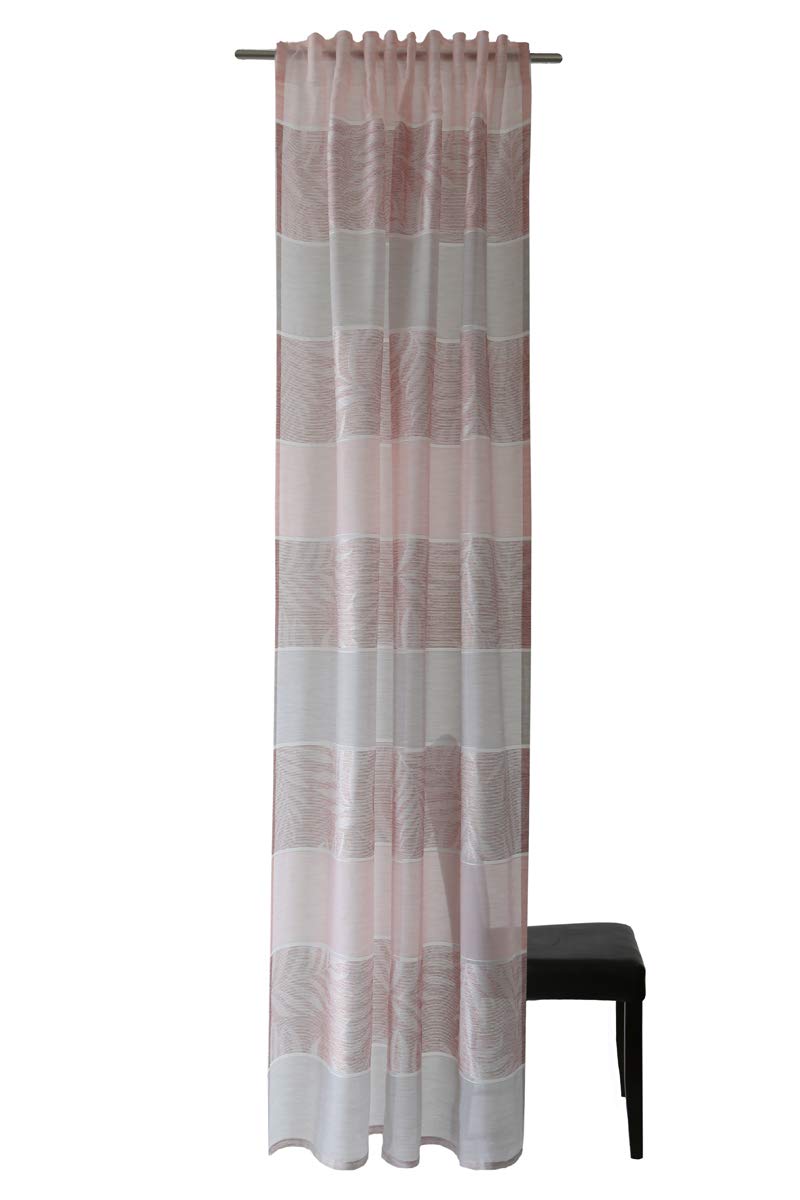 Homing Semi-Transparent Curtain Horizontal Stripes Rose (1 Piece) 245 x 140 cm (H x W) 5411-19, 140 x 245 cm