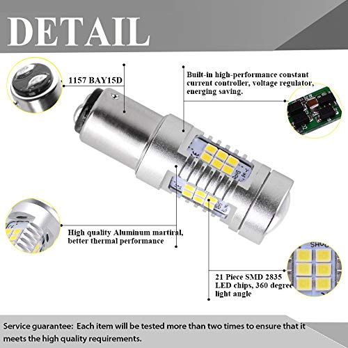 YITAMOTOR 1157 LED Bulb White for Brake/Tail/Reverse Light, BAY15D 2357 2057 7528 LED Replacement Bulb for Vehicle/Motorcycle/Trailer/Tractor/Camper/RV, 12V-24V, 2-Pack