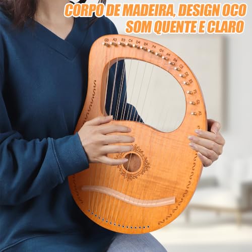 Harpa de Lira 16 Cordas em Madeira de Mogno com Bolsa, Cordas e Manual de Instruções