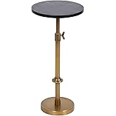 Kate and Laurel Engles Traditional Adjustable-Height Pedestal Drink Table, 10 x 10 x 30, Black Marble and Antique Brass, Vint