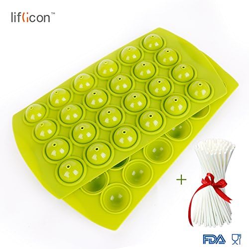 liflicon Silicone Lollipop cake Tray Mold-24 Cavities Baking Mold Cake Pop Stick Mold Tray Hard Candy, Lollipop and Party Cupcake for Parties with lollypop Sticks-Green