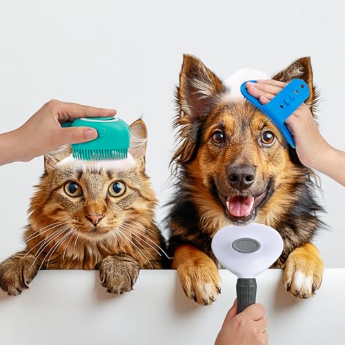 3PCS Cepillos de Baño Para Perros y Gatos,Cepillo de Champú Para Mascotas, Cepillo de Baño Para Gatos, Cepillo de Baño Para Perros, Adecuado Para Perros y Gatos de Pelo Largo y Corto