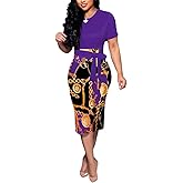 BOGURST Women Midi Bodycon Dress Work Casual Cute Floral Prints Pencil Dresses