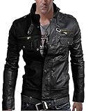 Senfloco Men's PU Leather Motorcycle Jacket Stand Collar Multi Pocket Jackets