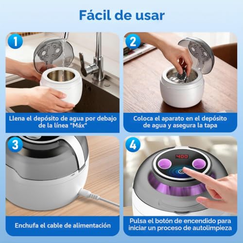 Ultrasonic Dental Cleaner | 45 kHz with 4 Programs and Digital Timer Display | 360° Silent Cleaning for Makeup Brushes, Glasses, Watches and Dentures