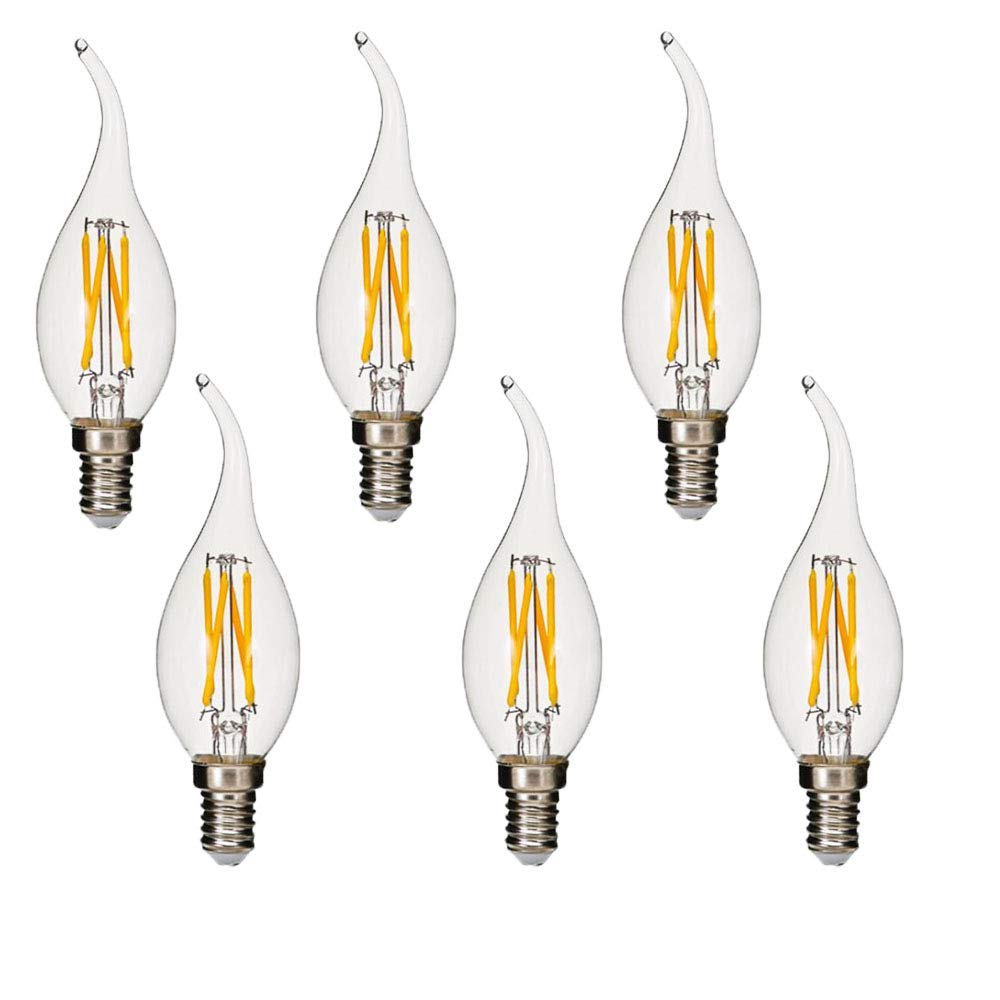 BANGSHUO Pack 6 E14 Vintage Candelabra LED Bulb 4W C35 400 Lumens Warm White 2700K Chandelier Light Bulbs C35 Filament LED Candle Bulb Flame Tip No Dimmable