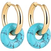 Turquoise Hoop Earrings, Vintage Gold Turquoise Earrings, Unique Gemstone Earrings for Western