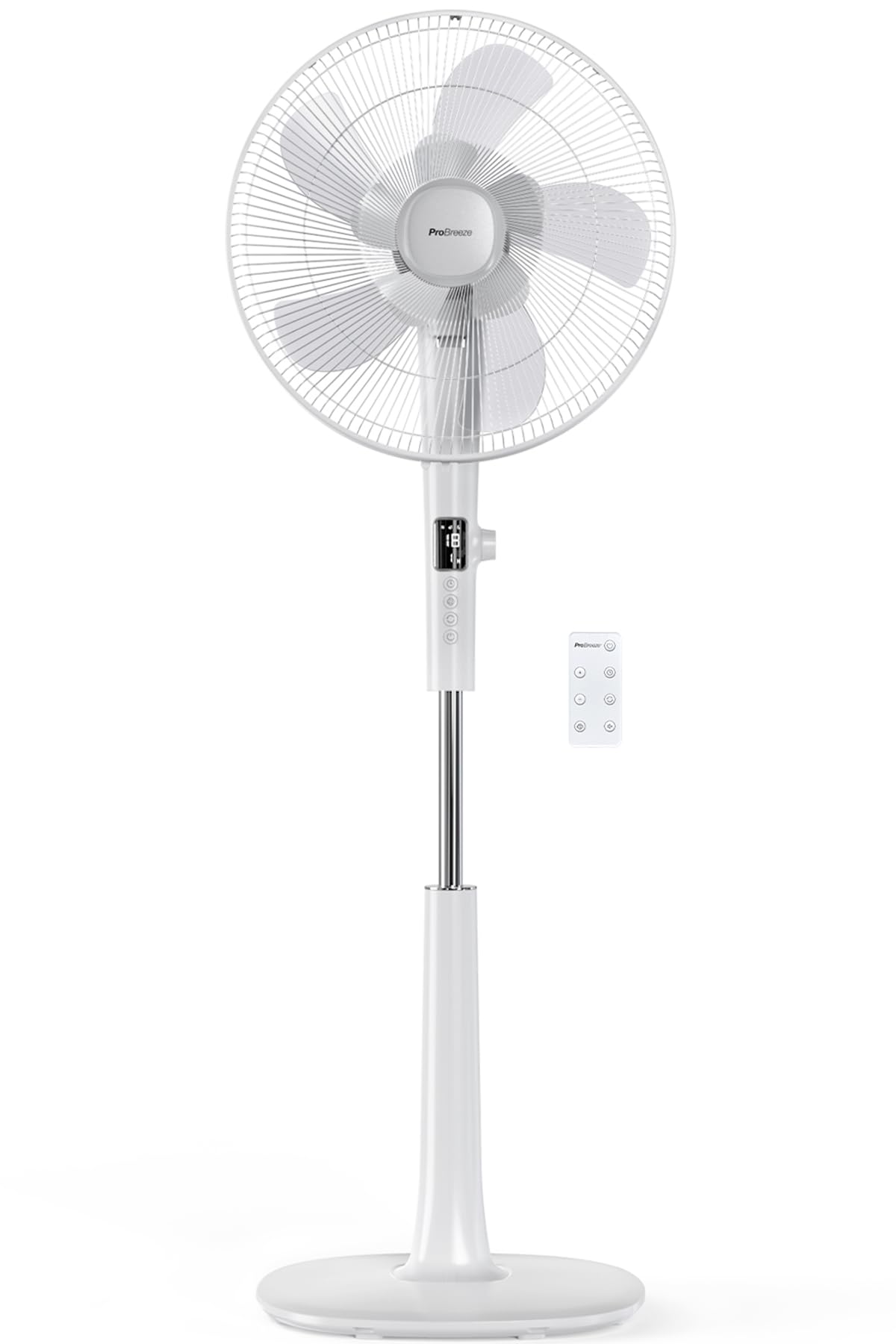 Pro Breeze® High Power Dual Blade 16-Inch Pedestal Fan with Remote Control & LED Display - 4 Operational Modes - Whisper Mode - 90° Oscillation - Adjustable Height & Pivoting Fan Head