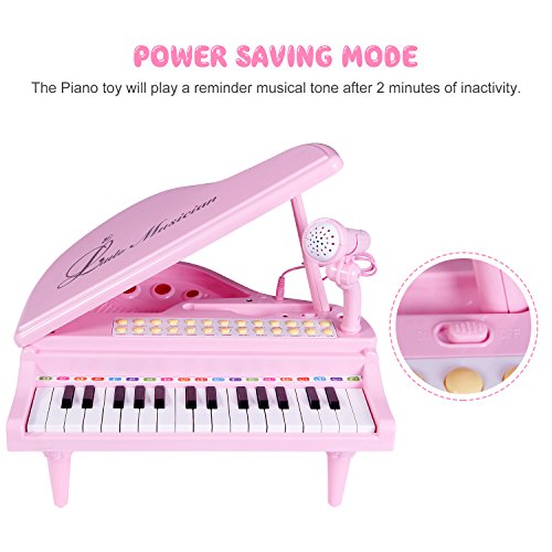 31 Keys Piano Keyboard Toy with Microphone, Electronic Musical Multifunctional Instruments for Girl Toddlers Kids Musical Talent Development, Audio Link with Mobile IPad PC, Pink - Thumbnail 5