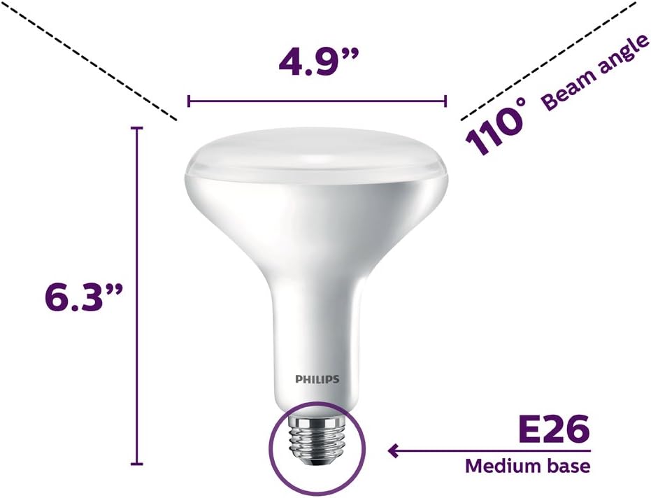 Philips LED Flicker-Free BR40, Dimmable Warm Glow Effect Indoor Flood Light Bulb, 800 Lumen, 2700-2200K, 9W=65W, E26 Base, 6-Pack - - 