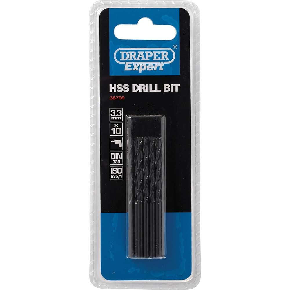 Draper 38799 Expert HSS Drill Bit, 3.3mm Ø, Pack of 10 , Blue