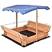 Costzon Kids Foldable Cabana Sandbox with 2 Convertible Benches & 1 Piece Black Non-Woven Fabric Cloth (55-Inch with Canopy)