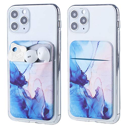 2Pack Phone Card Holder Stretchy Lycra Stick on Wallet Pocket Credit Card ID Case Pouch Sleeve 3M Adhesive Sticker for Back of iPhone Samsung Galaxy Android Smartphone-Watercolor Marble Blue - Thumbnail 6