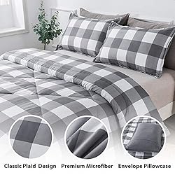 Andency Queen Comforter Set Grey Plaid