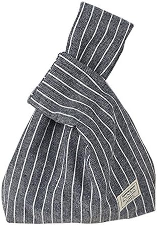 Flowertree Women's Cotton Stripe Japanese Knot Bag Canvas Tote Small Size