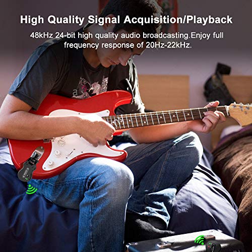 LEKATO 5.8GHz Wireless Guitar System - Rechargeable Digital Transmitter & Receiver with Strong Anti-Interference for Electric Guitar, Bass- Clear&Pure Sound,Guitarist Gift(Black)