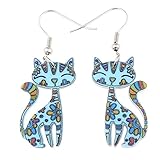 Bonsny Acrylic Drop Cat Earrings Pets Funny Design Dangle Lovely Gift For Girl Women (Blue)