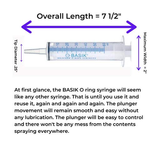 BASIK 60ml Enteral Feeding Syringe Cath Tip 60cc Syringe REUSABLE