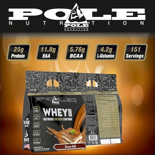 Pole Nutrition Whey Protein | Lean Muscle Shake | High Protein, Zero Sugar | (4535g) | Suppor Recovery & Muscle Growth (10 Lbs, TIRAMISU CAKE)