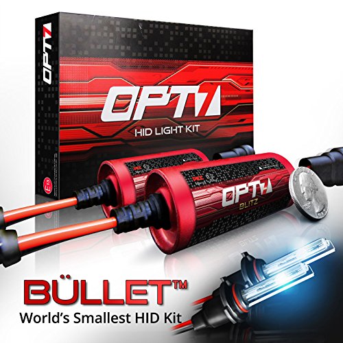 OPT7 Blitz Bullet HID Kit Powerful "Mount-Less" Ballasts - All Colors and Sizes Simple DIY Install - 2 Yr Warranty [9006 - 8K Ice Blue Xenon Light]