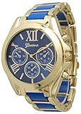 Women's Geneva Roman Numeral Gold Plated Metal/Nylon Link Watch - Royal