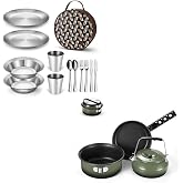 Odoland Bundle - 2 Items Camping Complete Messware Kit and 5pcs Camping Cookware