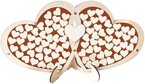 Caingmo Unique Double Heart Wedding Guest Book Signature Sign with 100 Wood Hearts Drop Frame Rustic Decor