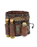 Largemouth Unisex Faux Leather Steampunk Wristband Cuff with Vials Brown (One Size)
