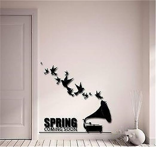 Vinilo adhesivo para pared, diseño retro de pájaros de primavera coming