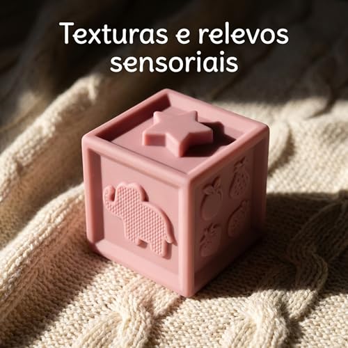 Blocos Sensoriais para Bebê 6M+ 12 Cubos Educativos para Empilhar | Números 0-9 e Símbolos Matemáticos – Brinquedo Didático com Texturas e Som