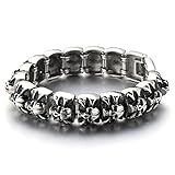 Heavy and Study Mens Stainless Steel Biker Skull Bracelet Silver Black Two-tone Polished